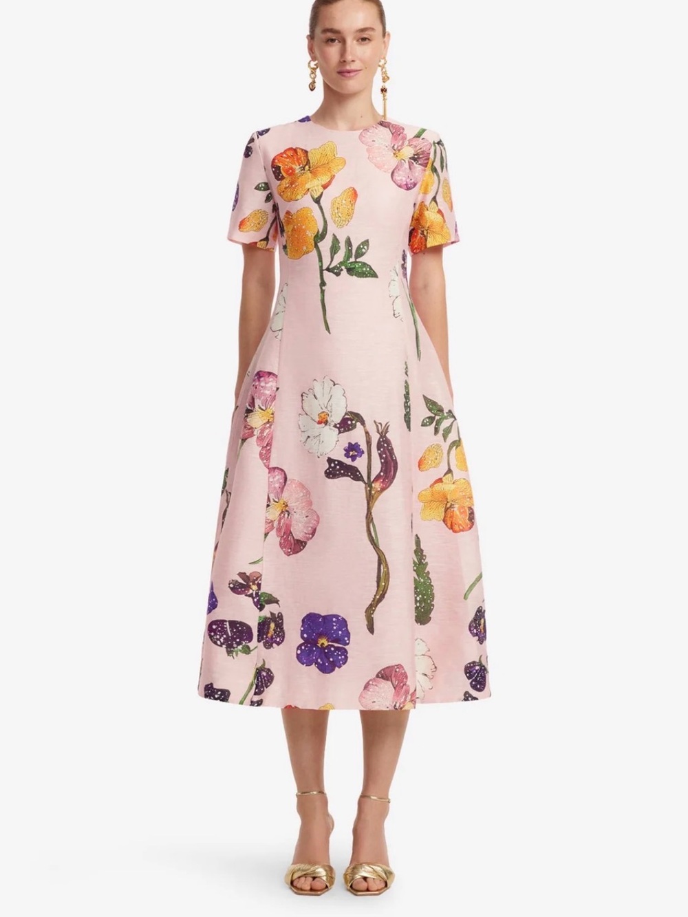 Leo Lin Floral Midi Dress in Light Pink